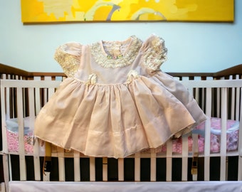 Vintage bebé o muñeca vestido fiesta de lujo iglesia cumpleaños rosa adjunto resbalón