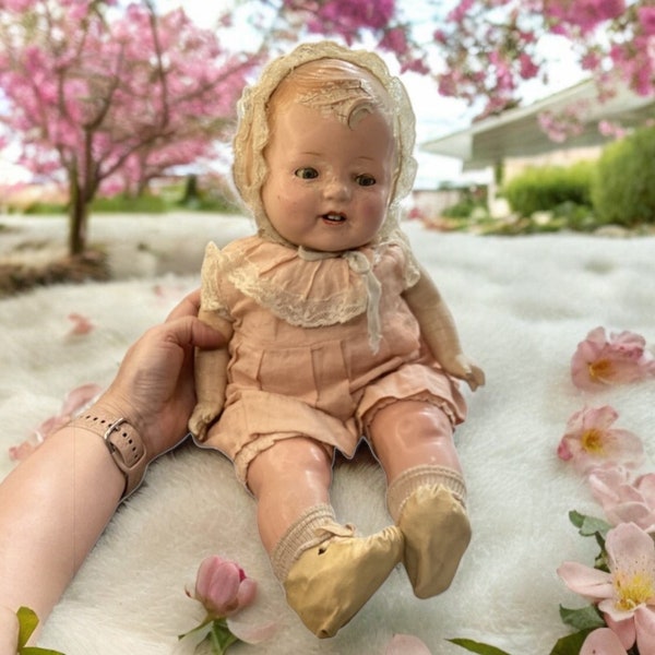 Vintage Composition Big Baby Doll with Teeth and Outfit TLC