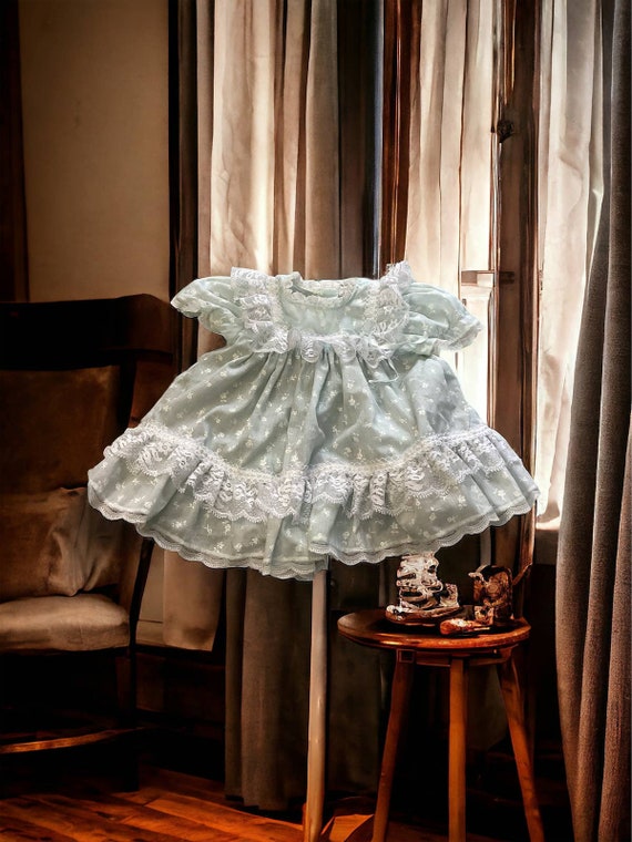 Vintage Infant Baby Dress The Cutest One Blue 6-9 