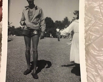 Vintage Photo Snapshot Men Beach Swimming Gay Interest Beefcake Hunk 54