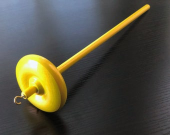 Iridescent Yellow Drop Spindle: Hand Painted Birch Top Whorl