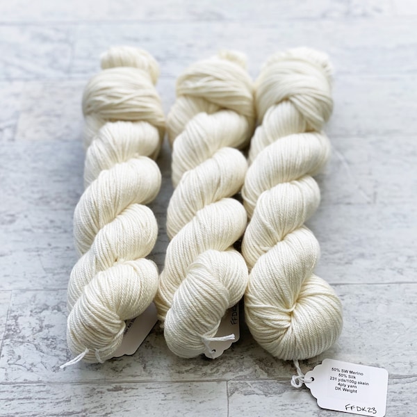 Phoenix No Dye Luxury Yarn - Superwash Merino/Silk Yarn - DK Weight - White