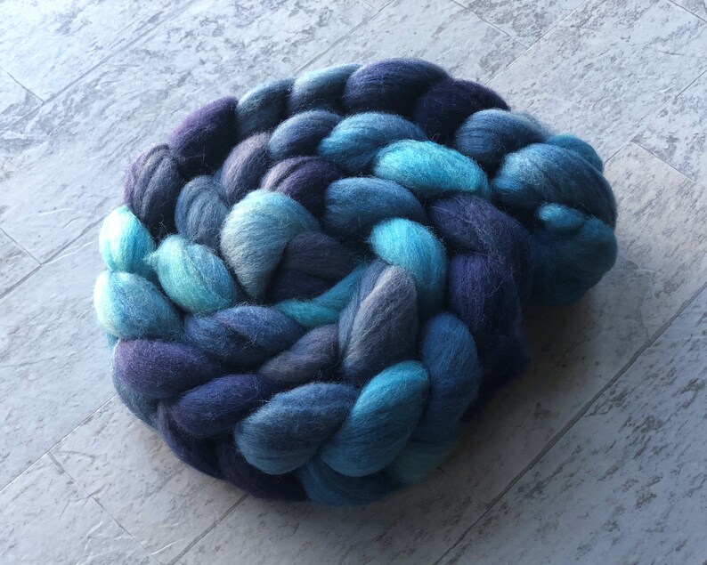 Wet felting Spinning Fiber Hand Dyed Wool Roving Merino and SIlk Ocean Deep Needle Felting