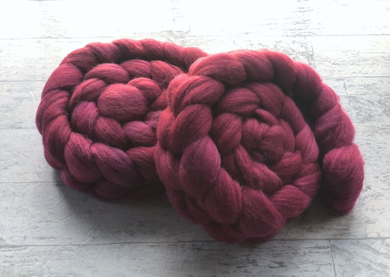 Merino and SIlk Wet felting Hand Dyed Wool Roving Raspberry Red Spinning Fiber Needle Felting