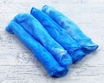 Hand Dyed Mawata Silk Hankies - Azure Blue - 25 grams