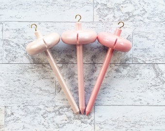 Hand Painted Mini Drop Spindle: Peach Top Whorl Spindle