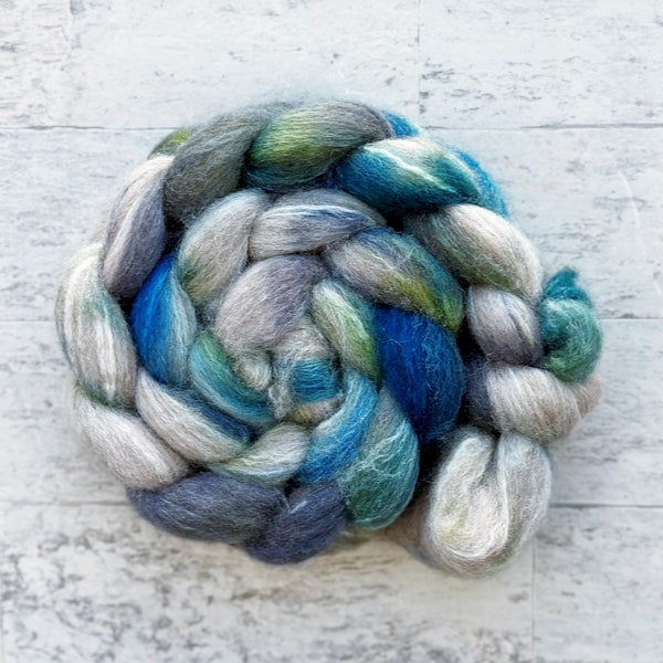 Hand Dyed Wool Top Roving - Mixed BFL Wool and Silk - #BS124