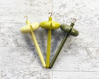 Handmade Mini Birch Drop Spindle - Top Whorl - Green