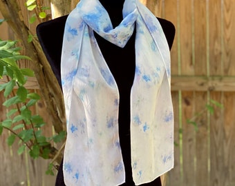 Hand Dyed Silk Scarf - 8 X 72 Inch - Blue