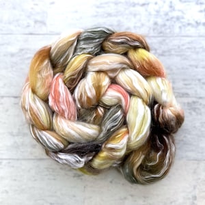 Hand Dyed Wool Roving - Merino Wool and Tencel Fiber - #MT155