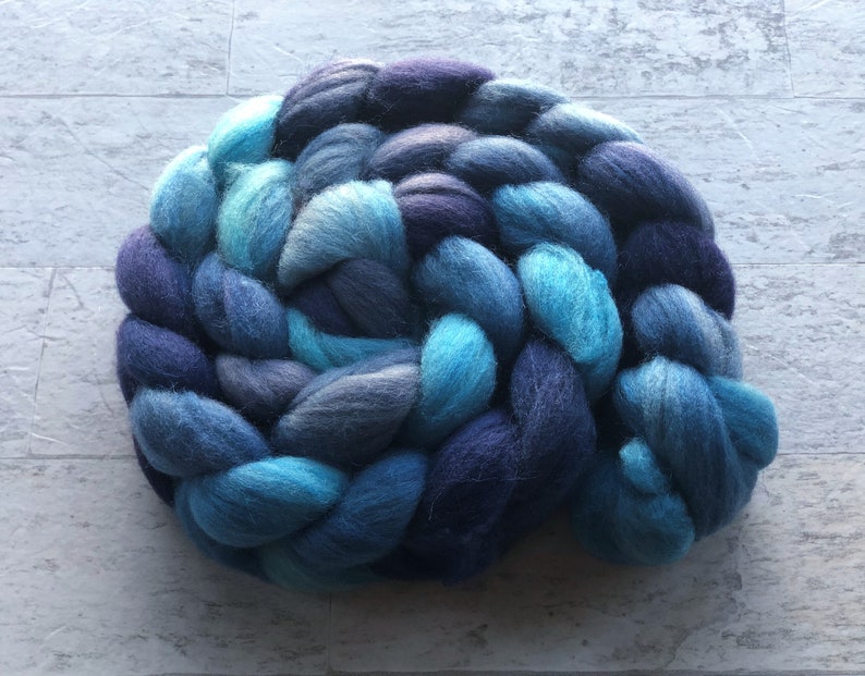 Wet felting Spinning Fiber Hand Dyed Wool Roving Merino and SIlk Ocean Deep Needle Felting