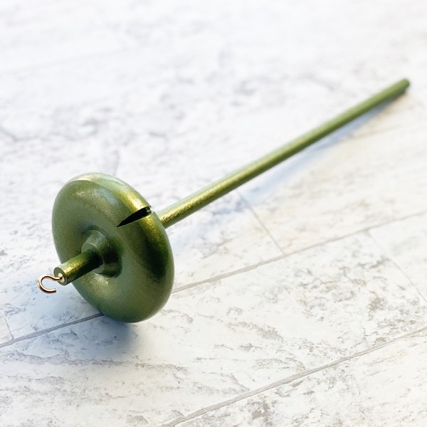 Drop Spindle for Spinning Yarn - Top Whorl Drop Spindle - Metallic Green