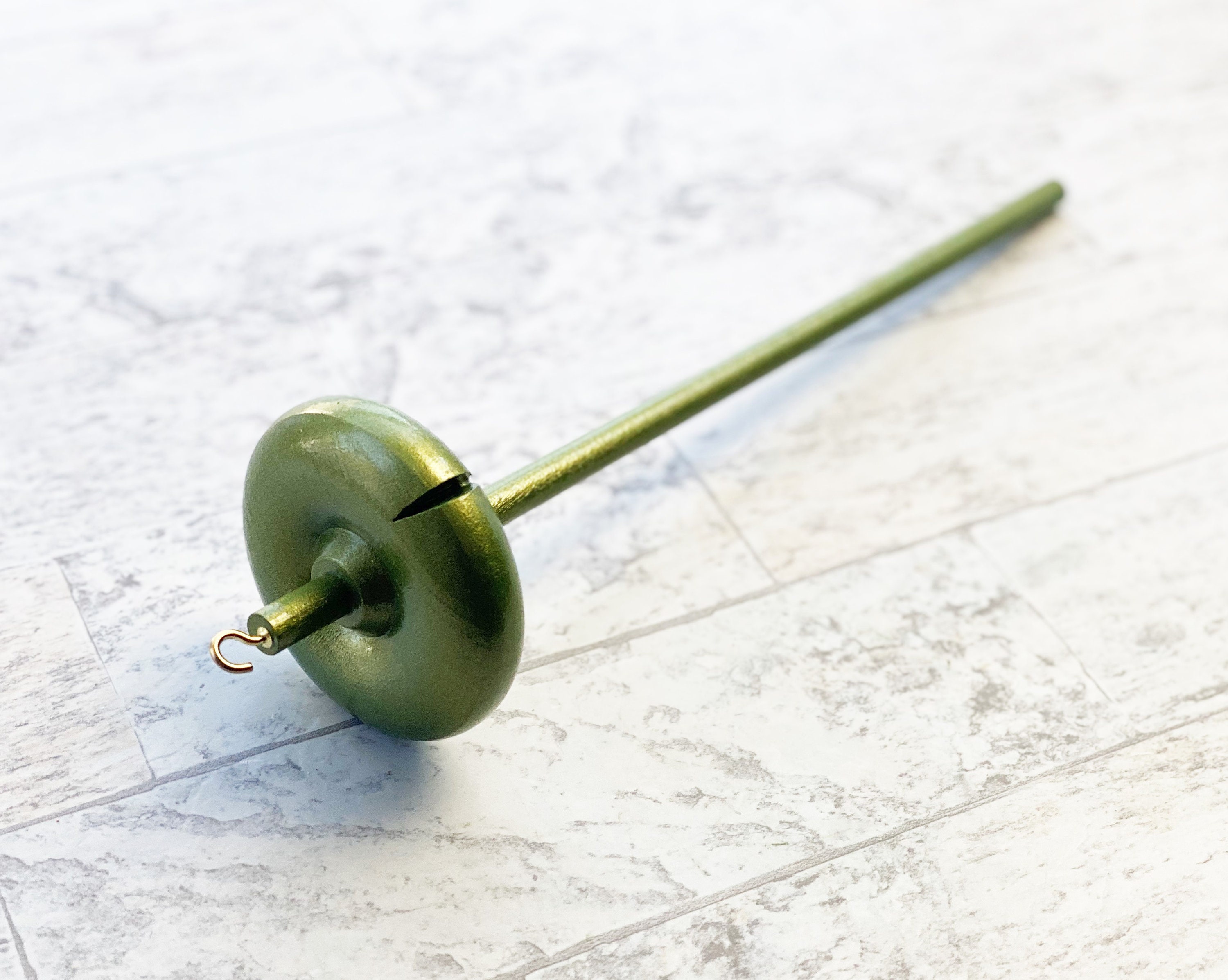 Drop Spindle for Spinning Yarn - Top Whorl Drop Spindle - Metallic Green