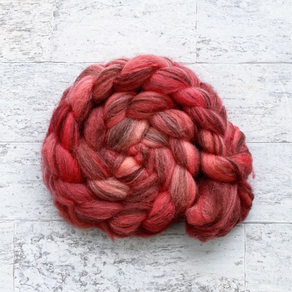 Hand Dyed Wool Roving -  BFL Wool - Watermelon Red