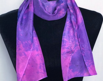 Hand Dyed Silk Scarf - 8 X 54 Inch Scarf - Purple/Blue
