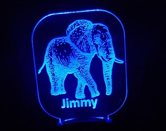 Personalized Elephant Night Light, Custom Engraved Nursery Lamp, Jungle Nursery Theme Unique Light