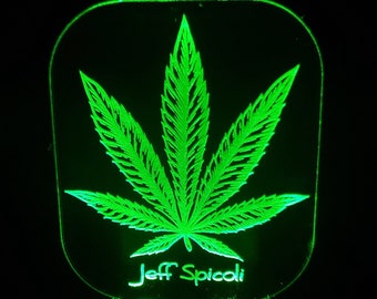 Personalized Cannabis Leaf Night Light, Engraved Acrylic Lighting Gift
