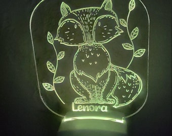 Fox Night Light Personalized, Custom Nursery Night Light, LED Nightlight with fox