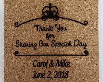 Set of 4 Personalized Custom Engraved Cork Coasters