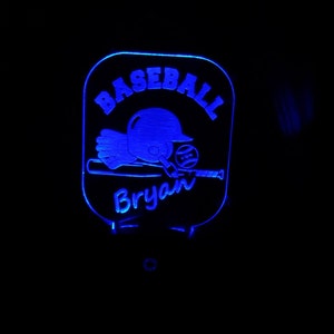 Personalized Baseball Nightlight, Engraved Baseball Plug-in Night Light, Personalized Unique Lighting for child, No batteries LED Nightlight image 3
