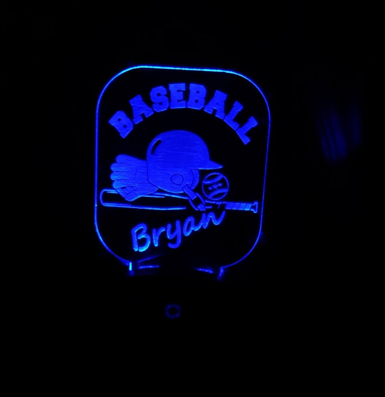 Personalized Baseball Nightlight, Engraved Baseball Plug-in Night Light, Personalized Unique Lighting for child, No batteries LED Nightlight image 3