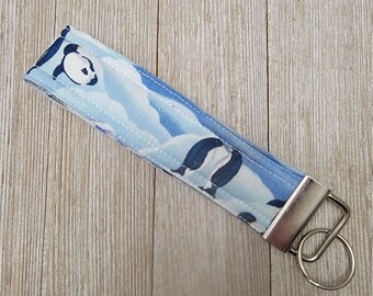 Penguin Polar Bear Fabric Key Fob Wristlet: Cotton Keychain