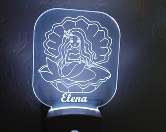 Personalized Mermaid Night Light: Engraved Nursery Decor, plug in, Ships fast