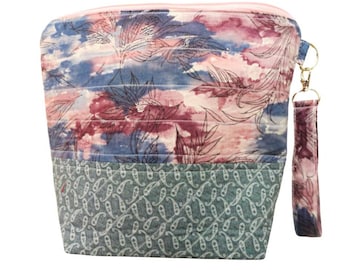 Watercolor Floral Quilted Project Bag: Cotton Knitting Crochet Tote