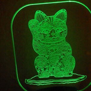 Personalized Lucky Cat Night Light, Custom Engraved Plug-in Night Light, Japanese figurine theme, Maneki Neko, beckoning cat or welcoming image 4