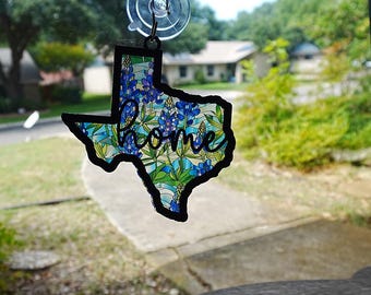 Texas Bluebonnet Suncatcher Ornament: Laser Cut State Shape
