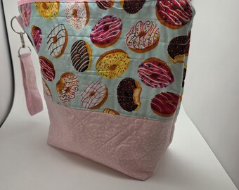 Quilted Knitting Project Bag Knitting Theme Cotton Sack,  Knitting & Crochet Travel Accessory