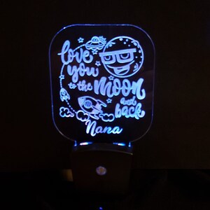 Personalized Moon & Back Night Light: Engraved Nursery Decor