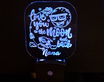 Personalized Moon & Back Night Light: Engraved Nursery Decor