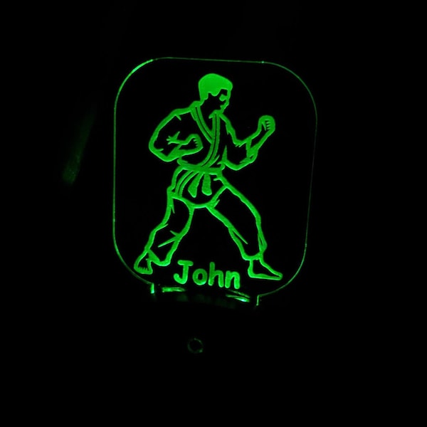 Personalized Karate Nightlight, Unique Lighting for child, Martial Arts Night Light, Custom Engraved Nursery Lamp, LED Light no batteries