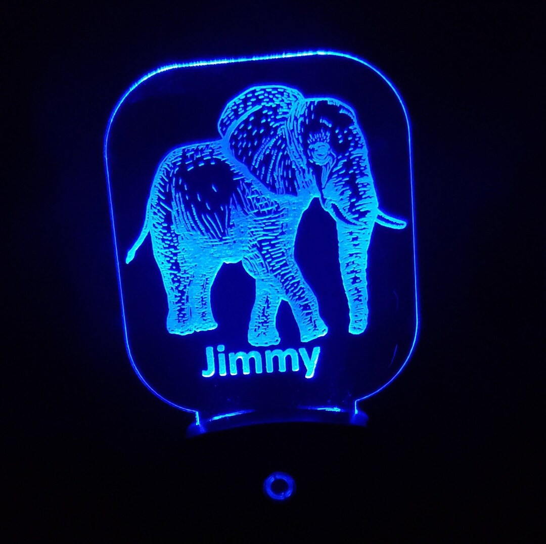 Personalized Elephant Night Light, Custom Engraved Nursery Lamp, Jungle