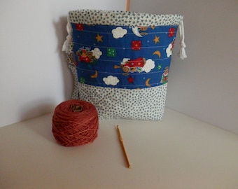 Knitting Project Bag, Crochet Project Bag, Quilted Knitters Project Tote, Drawstring Closure Project Bag, Gift For Knitter