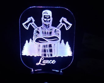 Personalized Lumberjack Night Light: Engraved Nursery Lamp