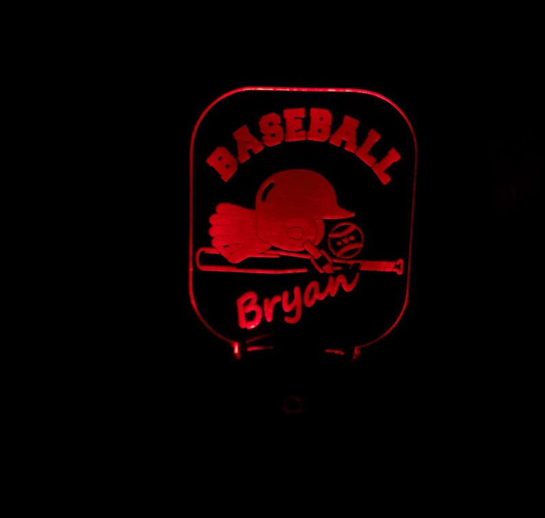 Personalized Baseball Nightlight, Engraved Baseball Plug-in Night Light, Personalized Unique Lighting for child, No batteries LED Nightlight image 8