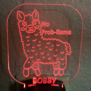 Personalized Llama Night Light: Engraved Nursery Decor