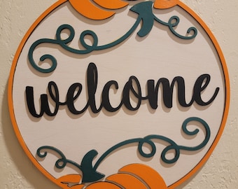 Welcome Fall Pumpkin Sign: 3D Wood Wall Decor (12 inch)
