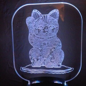 Personalized Lucky Cat Night Light, Custom Engraved Plug-in Night Light, Japanese figurine theme, Maneki Neko, beckoning cat or welcoming image 6