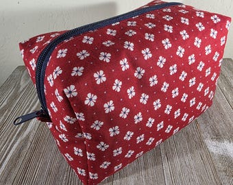 Handmade Boxy Zippered Pouch: Cotton Travel Organizer Bag