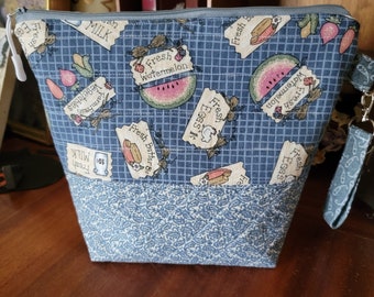 Quilted Knitting Project Bag: Farm Theme Cotton Sack,  Knitting & Crochet Travel Accessory