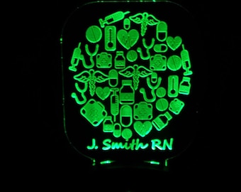 Personalized Night Light, Medical themed unique lighting,  gift for Nurse or Doctor, LED Night Light