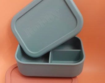 Engraved Silicone Bento Box: Personalized 3-Section Food Storage