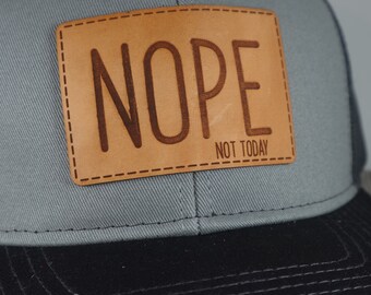 Laser Engraved Leather Patch: "NOPE" Design for Hat or Backpack