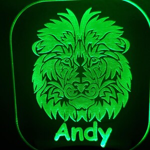 Personalized Lion Night Light: Engraved Nursery LED Nightlight, plug in, ships fast