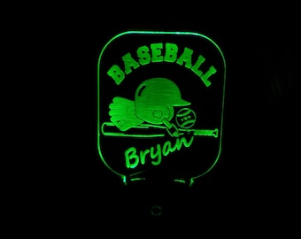 Personalized Baseball Nightlight, Engraved Baseball Plug-in Night Light, Personalized Unique Lighting for child, No batteries LED Nightlight