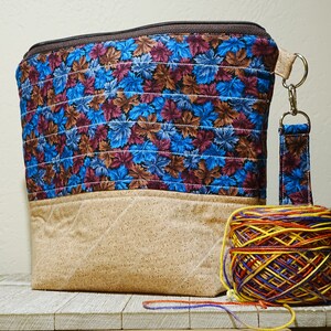 Knitting Project Bag, Crochet Project Bag, sock knitting bag, Quilted Project Bag, leaves design fabric, cross-stitch bag, gift for knitter