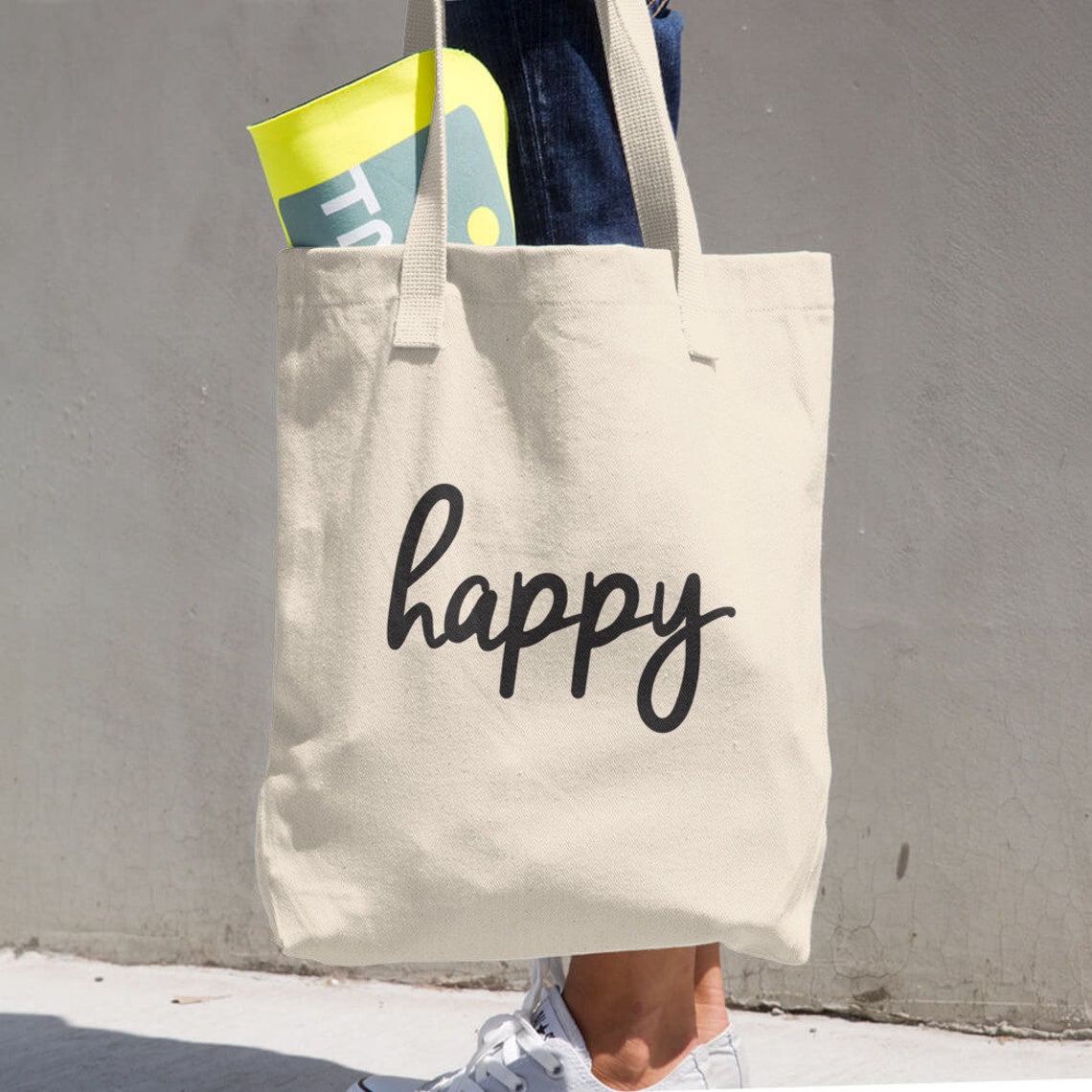 Happy Tote Bag Reusable Bag Reusable Grocery Bag Tote Bags - Etsy UK